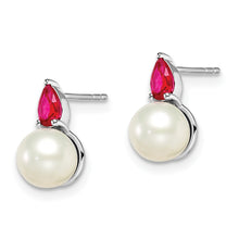 Load image into Gallery viewer, 14k White Gold FWC Pearl and Ruby Post Earrings
