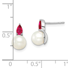 Load image into Gallery viewer, 14k White Gold FWC Pearl and Ruby Post Earrings
