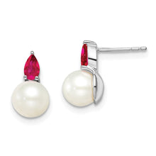 Load image into Gallery viewer, 14k White Gold FWC Pearl and Ruby Post Earrings
