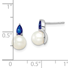 Load image into Gallery viewer, 14k White Gold FWC Pearl and Sapphire Post Earrings
