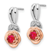 Load image into Gallery viewer, 14K Two-tone White &amp; Rose Ruby and Diamond Flower Post Earrings
