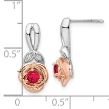 Load image into Gallery viewer, 14K Two-tone White &amp; Rose Ruby and Diamond Flower Post Earrings

