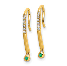 Load image into Gallery viewer, 14k Polished Diamond and Emerald Drop Wire Earrings
