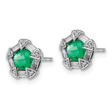 Load image into Gallery viewer, 14k White Gold Emerald and Diamond Post Earrings
