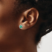 Load image into Gallery viewer, 14k White Gold Emerald and Diamond Post Earrings

