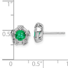 Load image into Gallery viewer, 14k White Gold Emerald and Diamond Post Earrings
