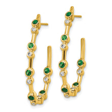 Load image into Gallery viewer, 14k 1/5ct Lab Grown Diamond VS DEF &amp; Emerald Post Hoop Earrings
