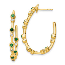 Load image into Gallery viewer, 14k 1/5ct Lab Grown Diamond VS DEF &amp; Emerald Post Hoop Earrings
