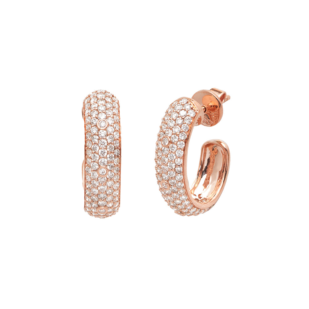 14KR 1.75CTW PAVE DIAMOND OVAL HALF HOOP EARRINGS