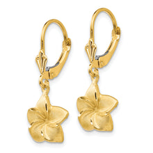 Load image into Gallery viewer, 14k Satin &amp; Diamond-Cut Plumeria Dangle Leverback Earrings
