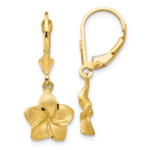 Load image into Gallery viewer, 14k Satin &amp; Diamond-Cut Plumeria Dangle Leverback Earrings
