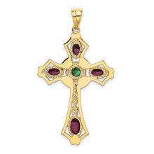Load image into Gallery viewer, 14K Ruby and Emerald Cabochon Cross Pendant
