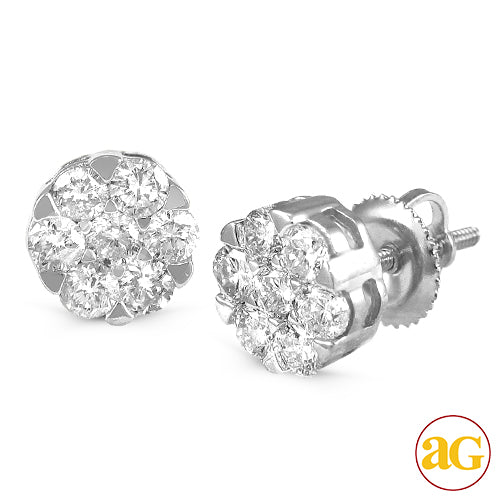 14KW 1.00CTW DIAMOND V-PRONG FLOWER EARRINGS