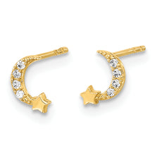 Load image into Gallery viewer, 14K Madi K Polished Moon and Star CZ Post Earrings
