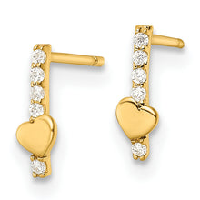 Load image into Gallery viewer, 14k Madi K Polished Line of CZ&#39;s and Heart Post Earrings
