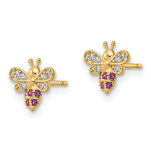 Load image into Gallery viewer, 14k Madi K Clear &amp; Red CZ Bee Post Earrings
