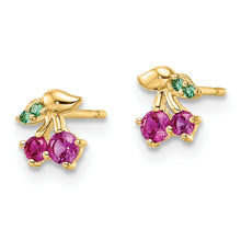 Load image into Gallery viewer, 14k Madi K Red CZ &amp; Green Glass Cherry Post Earrings
