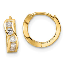 Load image into Gallery viewer, 14k Madi K Polished CZ Wavy Hinged Huggie Hoop Earrings
