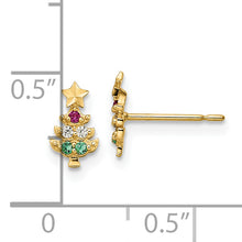 Load image into Gallery viewer, 14k Madi K Red &amp; Clear CZ &amp; Green Glass Christmas Tree Post Earrings
