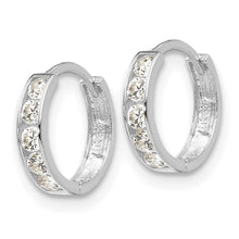 Load image into Gallery viewer, 14k White Gold Madi K CZ Children&#39;s Hinged Hoop Earrings

