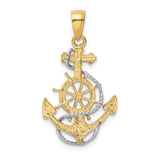 Load image into Gallery viewer, 14K w/ Rhodium Anchor w/Rope Pendant
