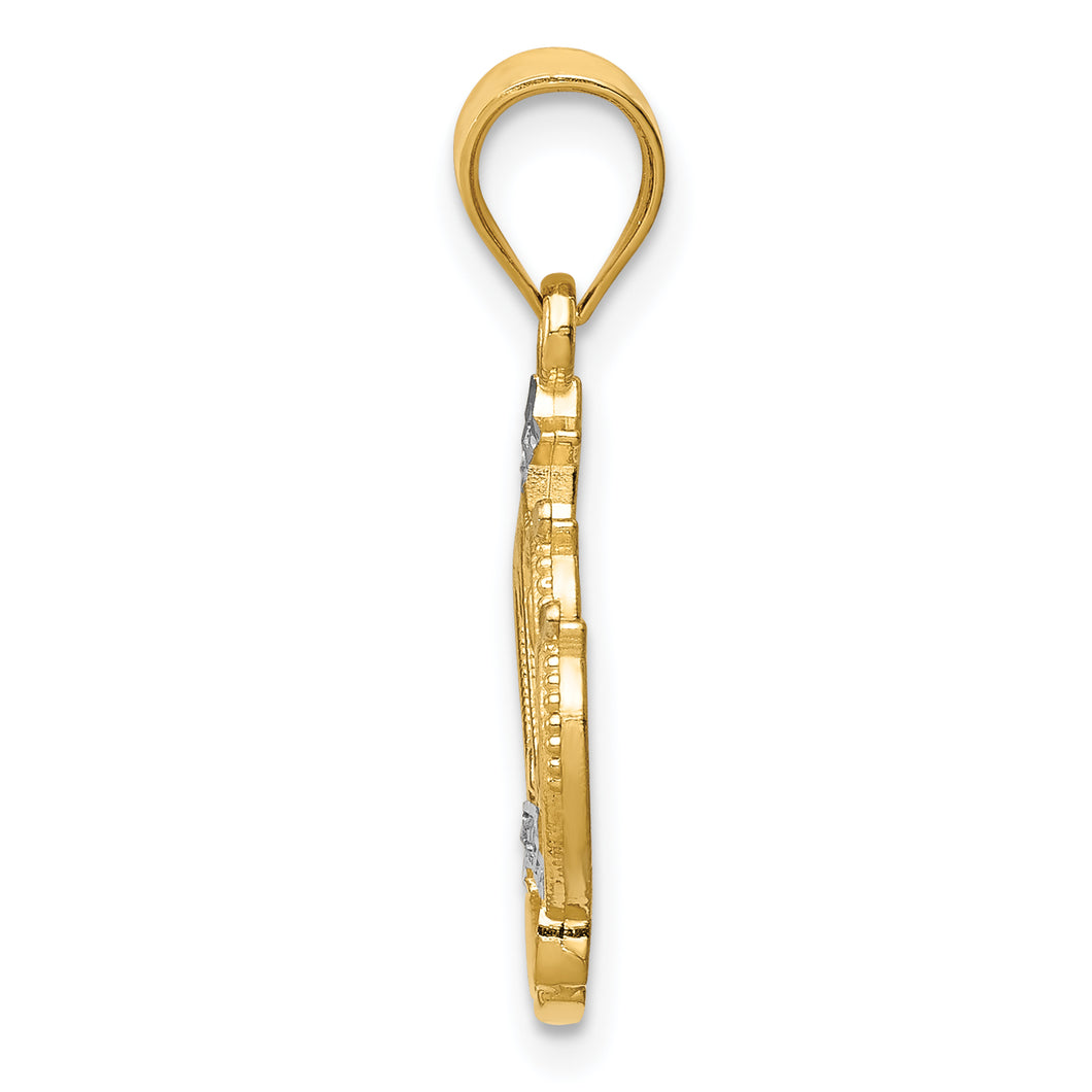 14k and Rhodium Crown Pendant