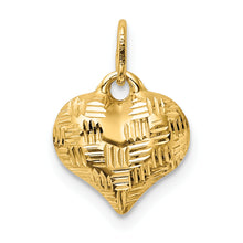 Load image into Gallery viewer, 14K Polished Basket Weave Pattern 3-D Heart Pendant
