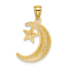 Load image into Gallery viewer, 14k Gold Polished and Textured Moon and Stars Pendant
