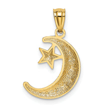 Load image into Gallery viewer, 14k Gold Polished and Textured Moon and Stars Pendant
