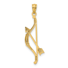 Load image into Gallery viewer, 14k Gold Polished and Textured Bow and Arrow Pendant
