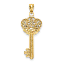 Load image into Gallery viewer, 14K w/White Rhodium Polished Fleur De Lis Crown Key Charm
