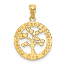 Load image into Gallery viewer, 14k Polished ONE FAMILY MANY HEARTS Tree Pendant
