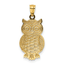 Load image into Gallery viewer, 14K w/ Rhodium Polished / Textured Owl Pendant
