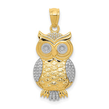 Load image into Gallery viewer, 14K w/ Rhodium Polished / Textured Owl Pendant
