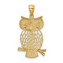 Load image into Gallery viewer, 14k w/ Rhodium Diamond-cut Polished Moveable Owl Pendant
