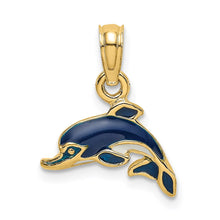 Load image into Gallery viewer, 14K Blue Enamel Dolphin Charm

