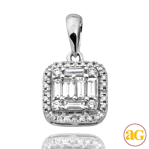 14KW 0.50CTW BAGUETTE DIAMOND PENDANT WITH SQUARE