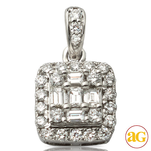 14KW 0.50CTW BAGUETTE DIAMOND SQUARE PENDANT WITH