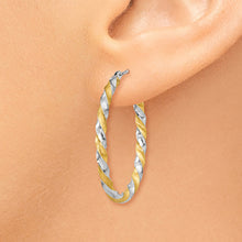 Load image into Gallery viewer, 14k Yellow Gold &amp; White Rhodium Twisted Hoop Earrings
