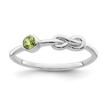 Load image into Gallery viewer, Sterling Silver Rhodium-plated Polished Infinity Peridot Ring
