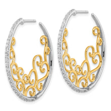 Load image into Gallery viewer, SS Cheryl M Rhodium-plated &amp; Gold-pltd Swirl CZ Post Hoop Earrings
