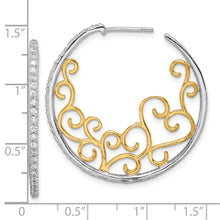 Load image into Gallery viewer, SS Cheryl M Rhodium-plated &amp; Gold-pltd Swirl CZ Post Hoop Earrings
