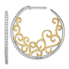 Load image into Gallery viewer, SS Cheryl M Rhodium-plated &amp; Gold-pltd Swirl CZ Post Hoop Earrings
