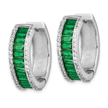 Load image into Gallery viewer, SS Cheryl M Rhod-pltd Green Crystal &amp; CZ Round Hinged Hoop Earrings
