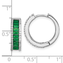 Load image into Gallery viewer, SS Cheryl M Rhod-pltd Green Crystal &amp; CZ Round Hinged Hoop Earrings
