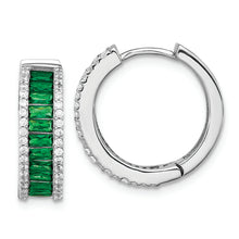 Load image into Gallery viewer, SS Cheryl M Rhod-pltd Green Crystal &amp; CZ Round Hinged Hoop Earrings
