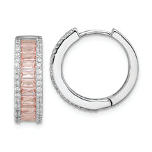 Load image into Gallery viewer, Sterling Silver Cheryl M Rhod-pl Pink Nano Crystal &amp; CZ Hoop Earrings
