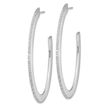 Load image into Gallery viewer, Sterling Silver Cheryl M Rhodium-plated CZ Oval Post J-Hoop Earrings
