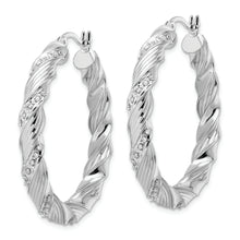 Load image into Gallery viewer, Sterling Silver Platinum-Plated Diamond Mystique Twisted Hoop Earrings
