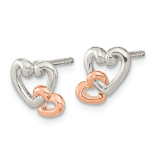 Load image into Gallery viewer, Sterling Silver Rhodium/Rose Gold-plated Polish Double Heart Post Earrings

